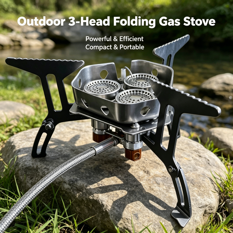 Camping Cooking Utensil Organizer - Three-head gas stove portable camping, travel