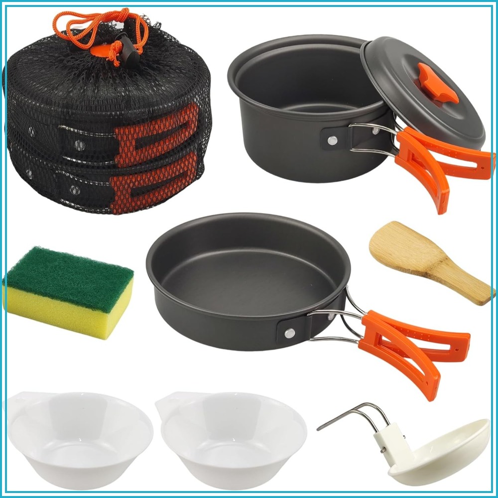Camping Cooking Kits - 7Pcs Camping Pan Set - Backpack