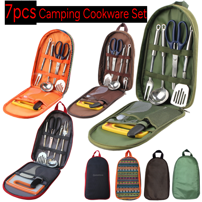 Camping Cooking Utensil Organizer - 7pcs Camping Kitchen Utensil Set with