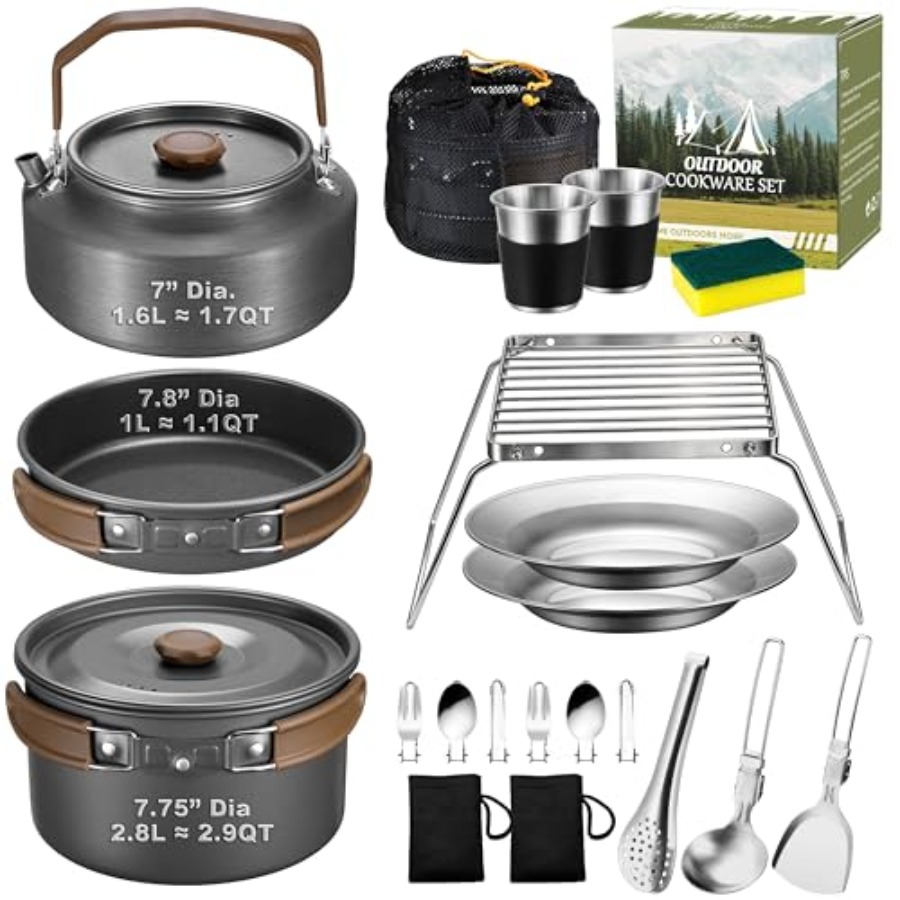 Camping Cooking Pot Stainless Steel - Camping cookware mess kit for outdoor