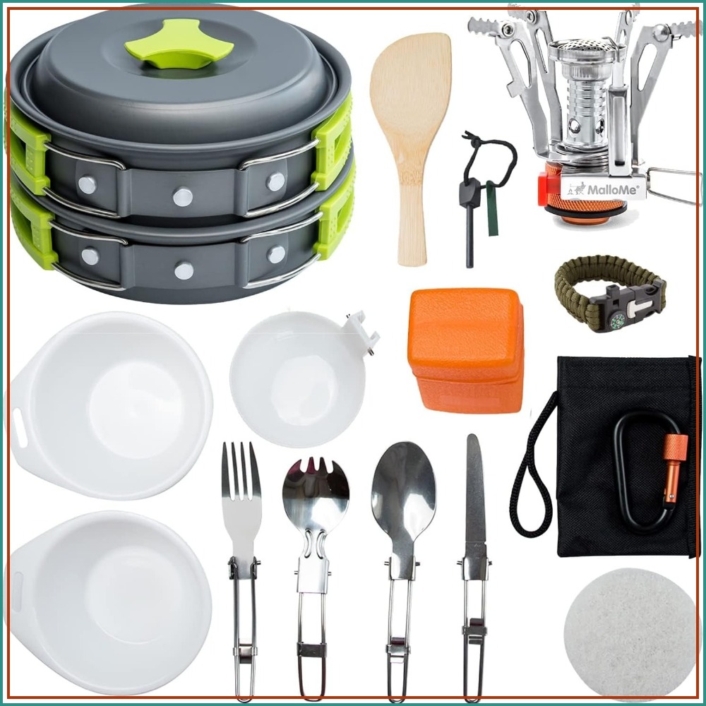 Camping Cooking Kits - 18pc Camping Cookware Mess Kit with