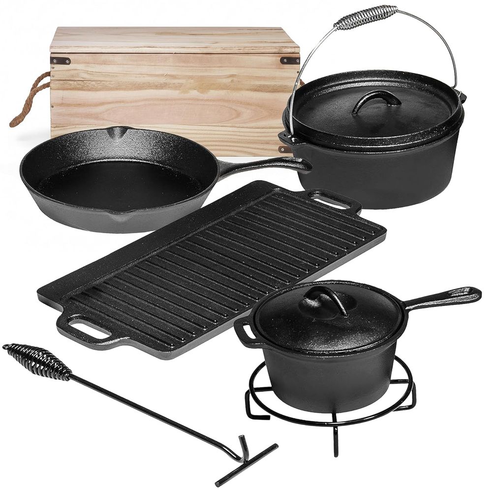 Camp Dutch Oven Cast - Pre-Seasoned Cast Iron Camping Cookware Set:
