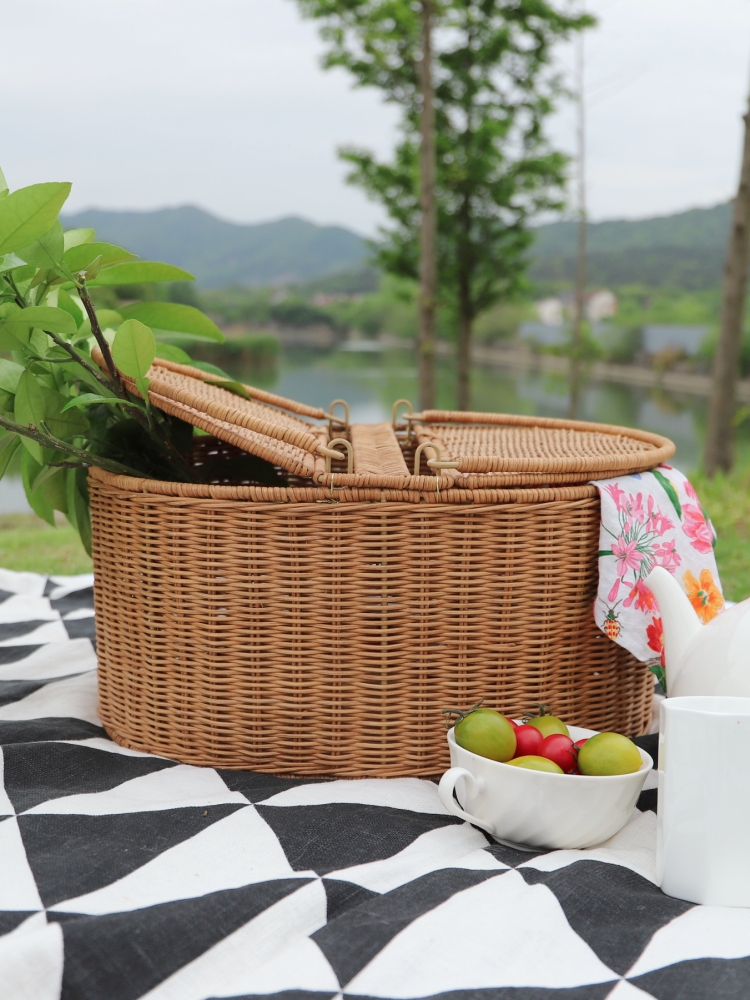 Camping Cooking Basket - FenEr Wicker Camping Picnic Basket with