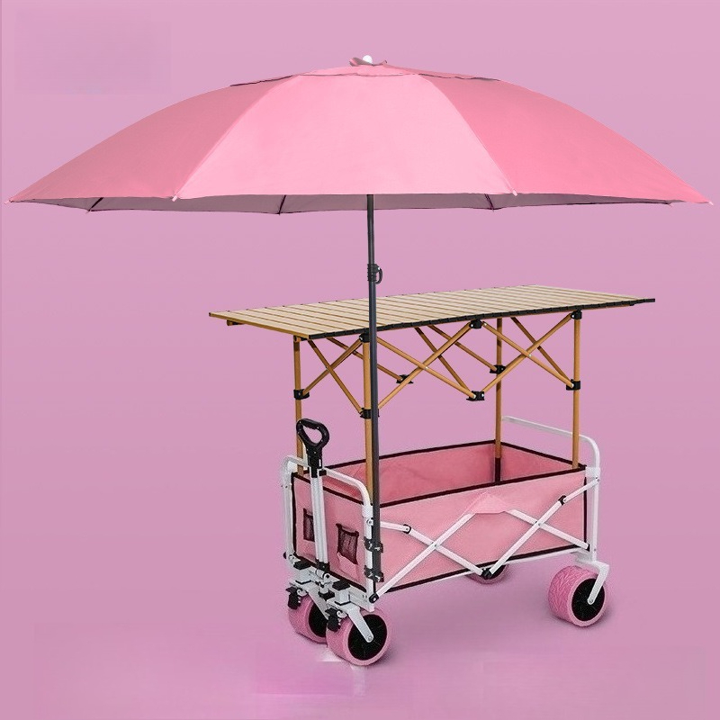 Camping Cooking Table Foldable - Pink Foldable Camping Wagon Cart with