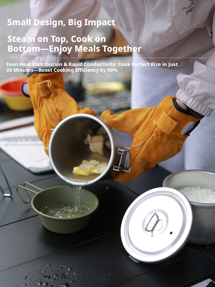 Camping Cooking Pot Stainless Steel - Outdoor multifunctional 1.8L stainless steel cooking