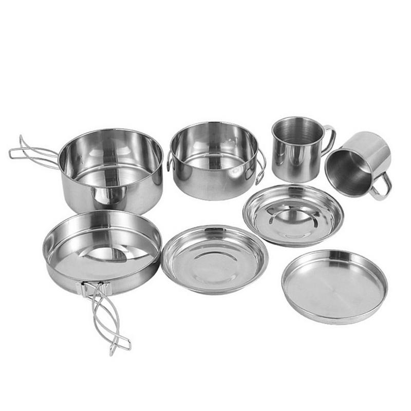 8pcs/set Stainless Steel Outdo - Camping Cooking Pot Stainless Steel recensie en prijs