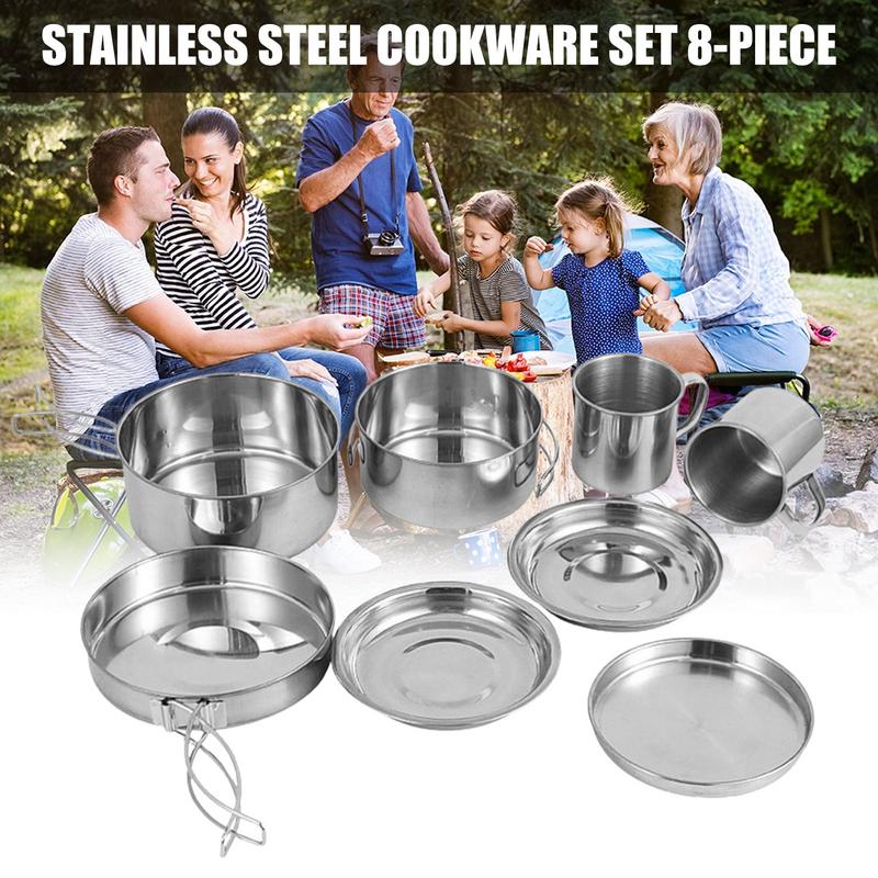 8pcs/set Stainless Steel Outdo - Camping Cooking Pot Stainless Steel recensie en prijs