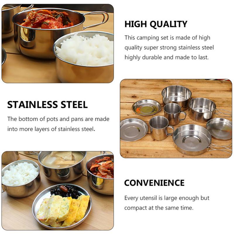 8pcs/set Stainless Steel Outdo - Camping Cooking Pot Stainless Steel recensie en prijs