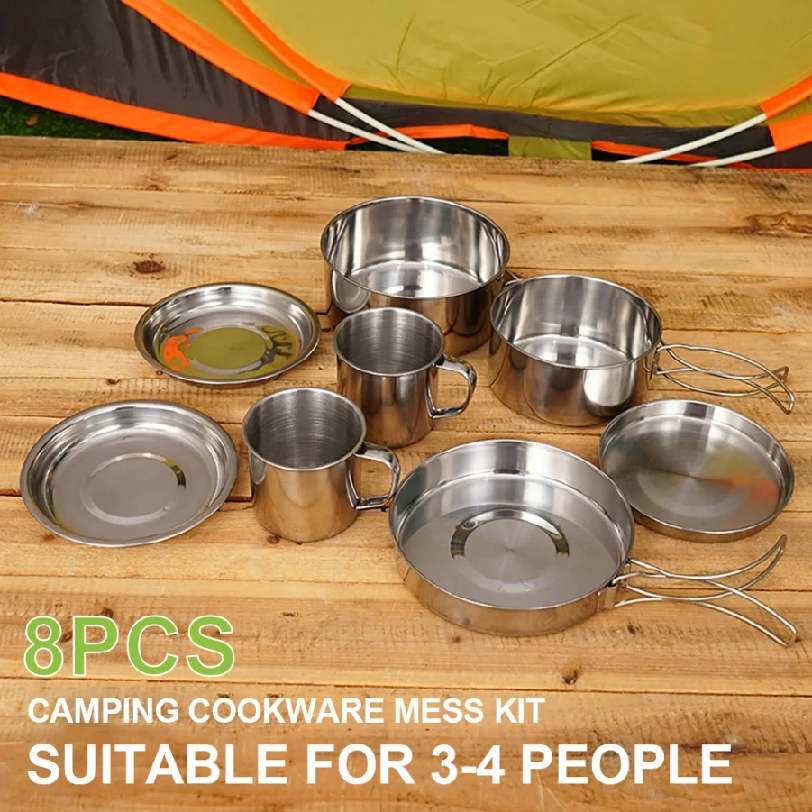 8pcs/Set Camping Cookware Mess - Camping Cooking Pot Stainless Steel recensie en prijs