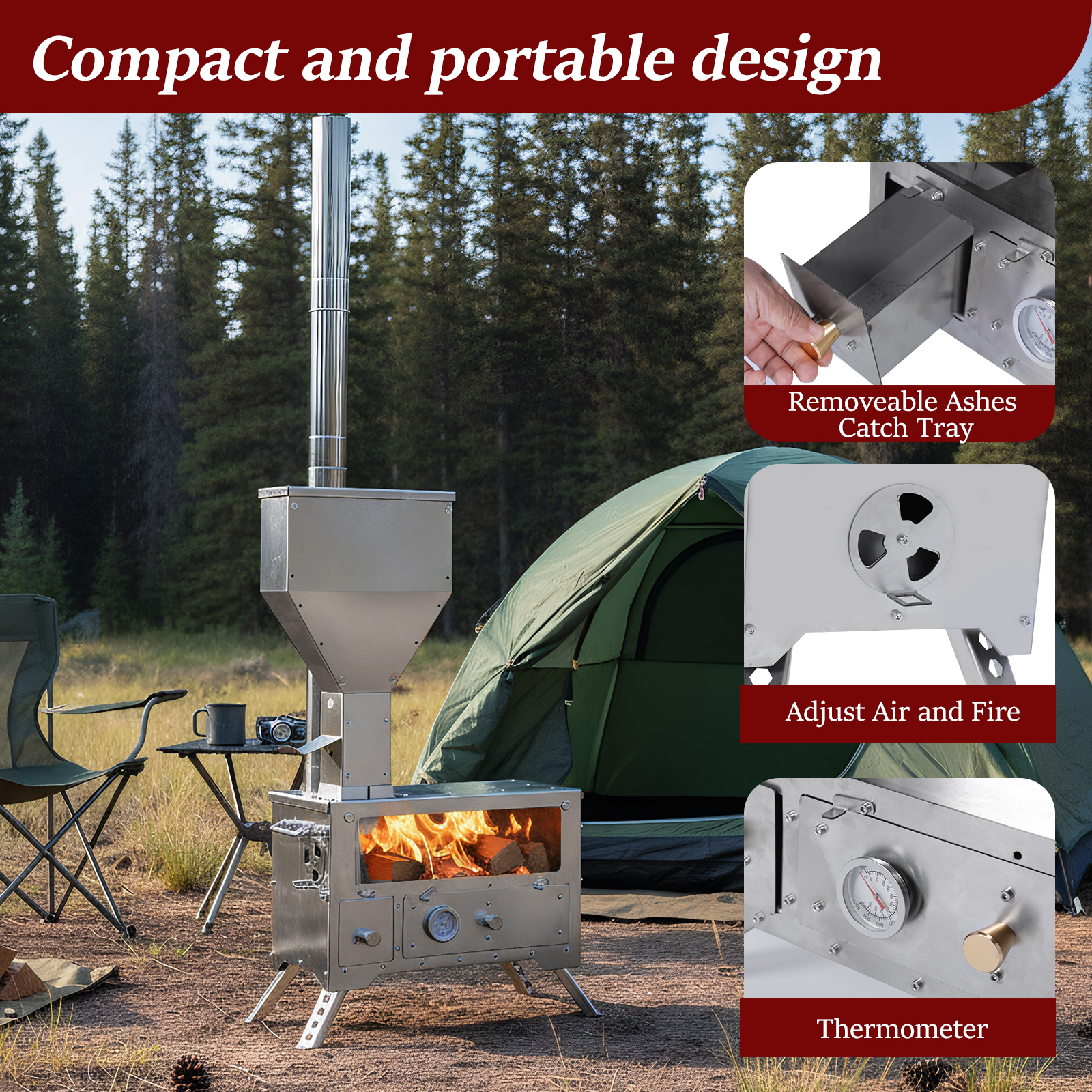 Wood Stove with Chimney Pipe P - Camping Cooking Portable recensie en prijs