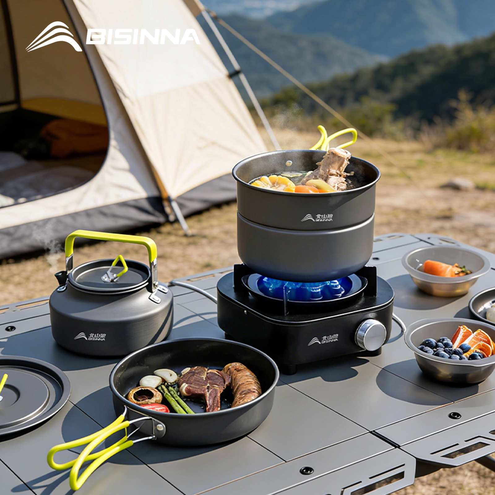 BISINNA Camping Cookware Set A - Nesting Camping Cooking Set recensie en prijs