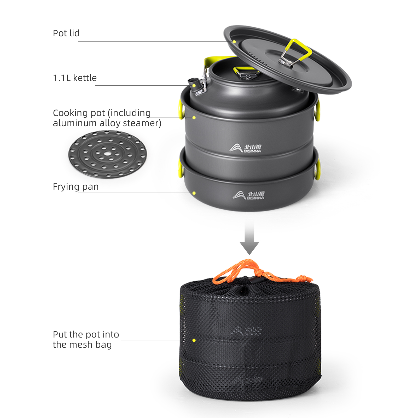 BISINNA Camping Cookware Set A - Nesting Camping Cooking Set recensie en prijs