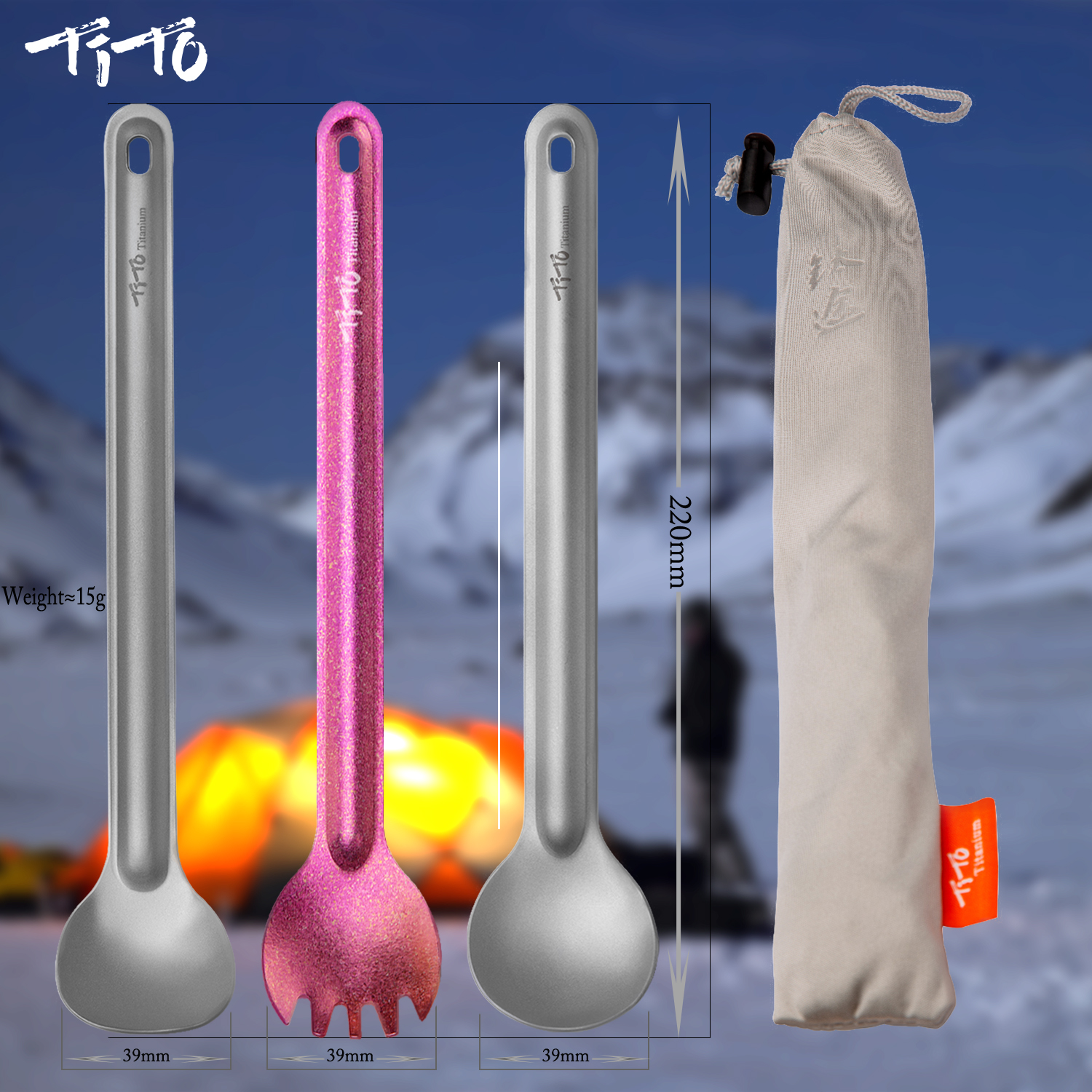 TiTo Titanium Spork Spoon Long - Camping Cooking Basket recensie en prijs