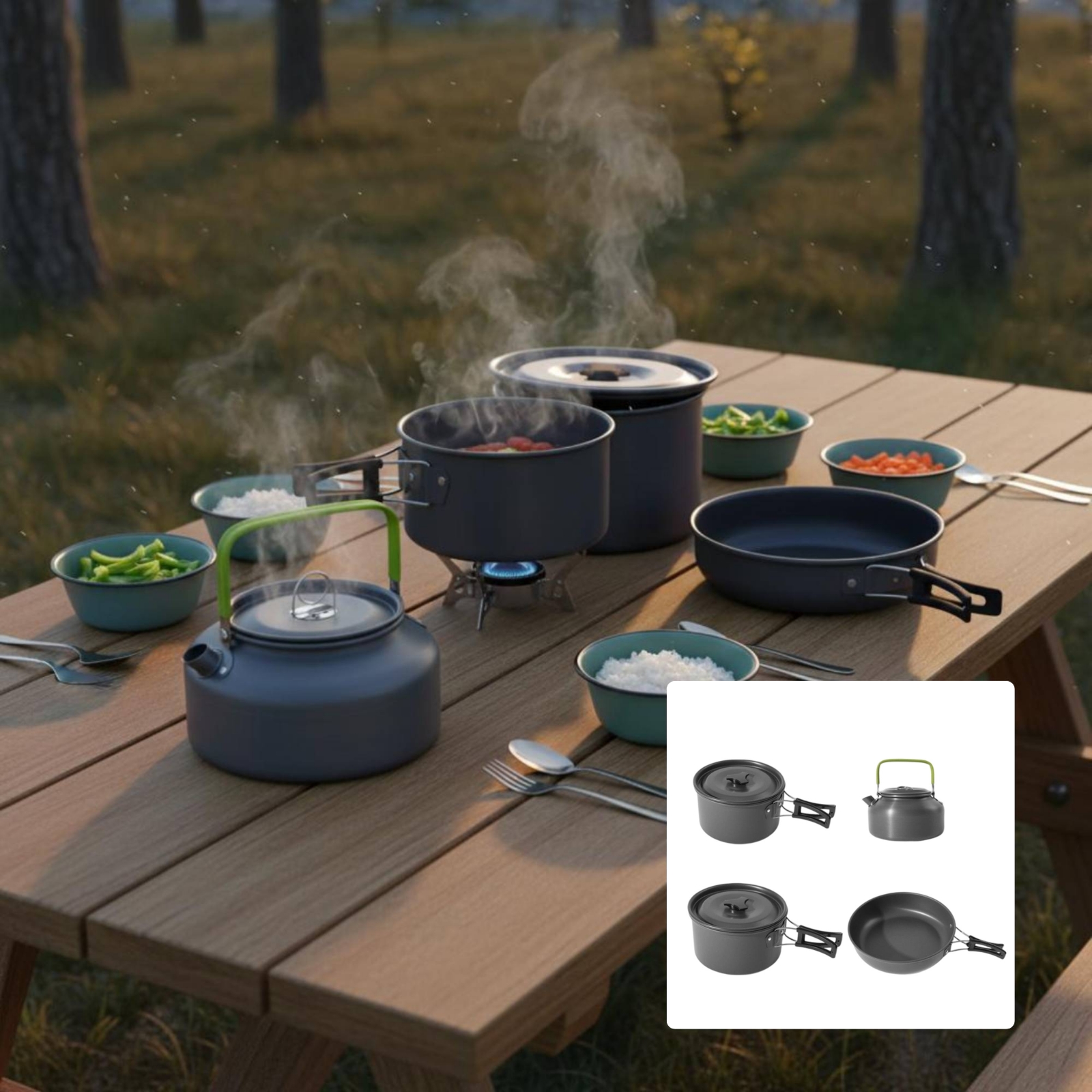 Camping Pot and Kettle Set Nes - Nesting Camping Cooking Set recensie en prijs