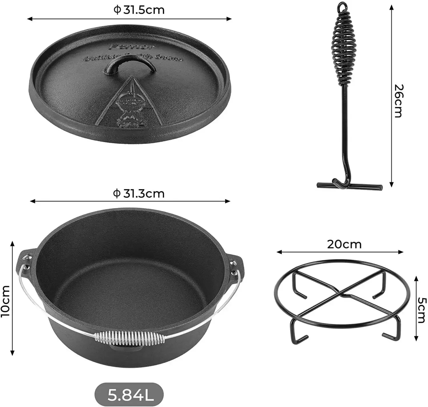 Femor Dutch Oven Cast Iron 5,8 - Camp Dutch Oven Cast recensie en prijs