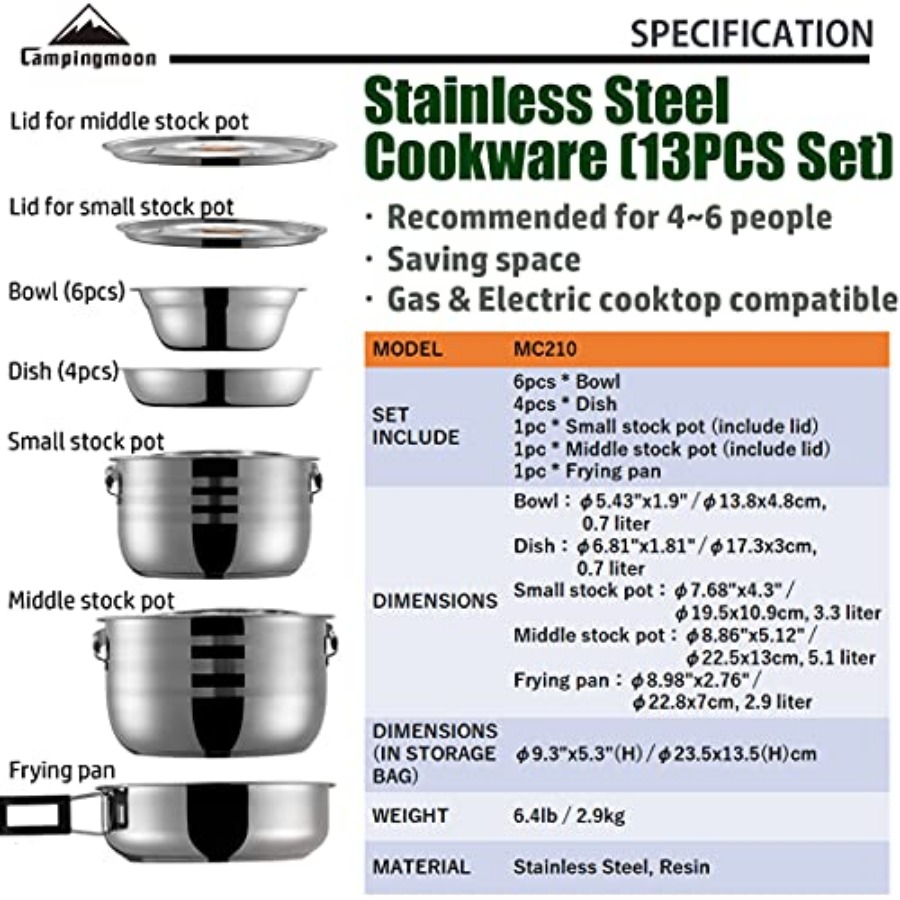 CAMPINGMOON Camping Cookware S - Nesting Camping Cooking Set recensie en prijs