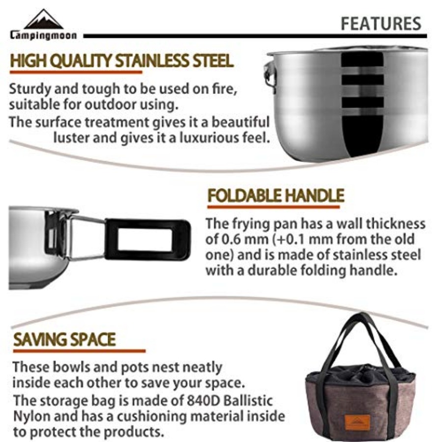 CAMPINGMOON Camping Cookware S - Nesting Camping Cooking Set recensie en prijs