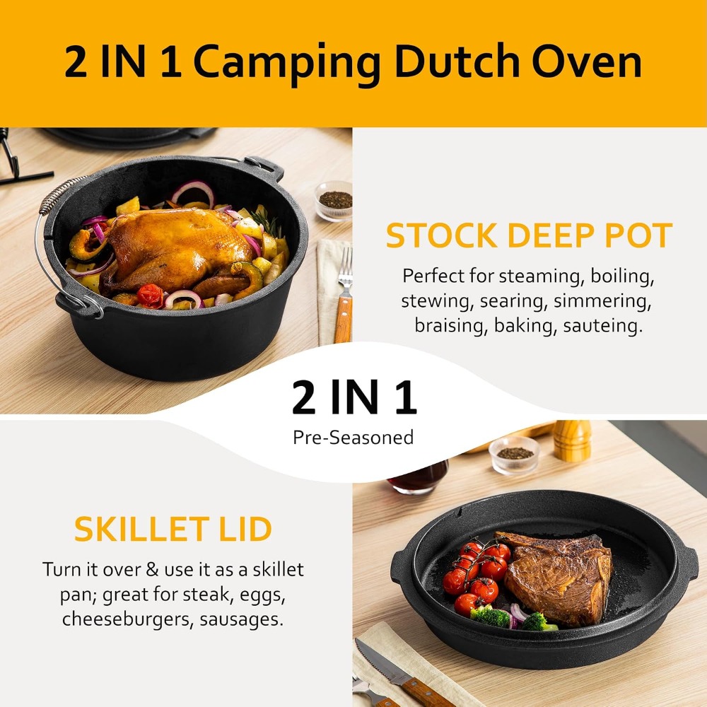10QT Pre-Seasoned Cast Iron Du - Camp Dutch Oven Cast recensie en prijs