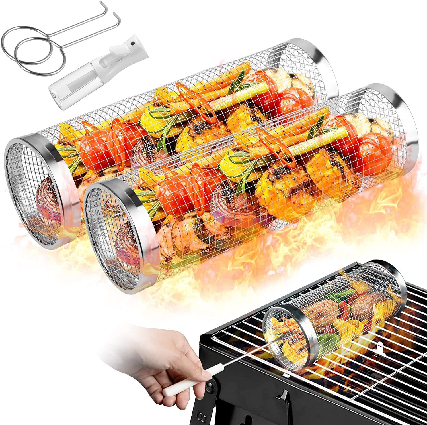 2 Pieces Rolling Grilling Bask - Camping Cooking Basket recensie en prijs