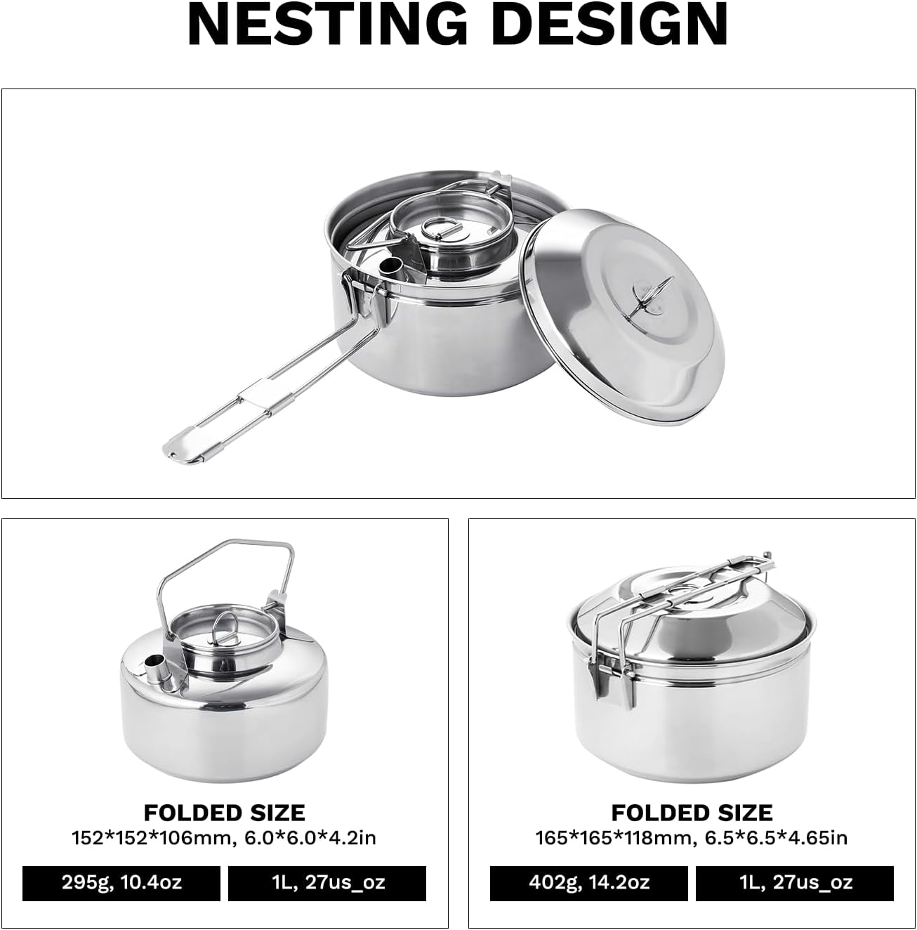 18-8 Stainless Steel Camping K - Nesting Camping Cooking Set recensie en prijs