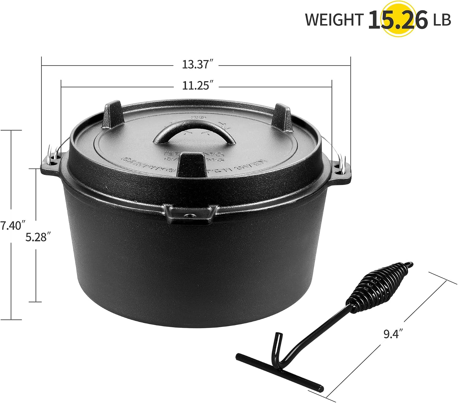 8QT Pre-Seasoned Cast Iron Cam - Camp Dutch Oven Cast recensie en prijs