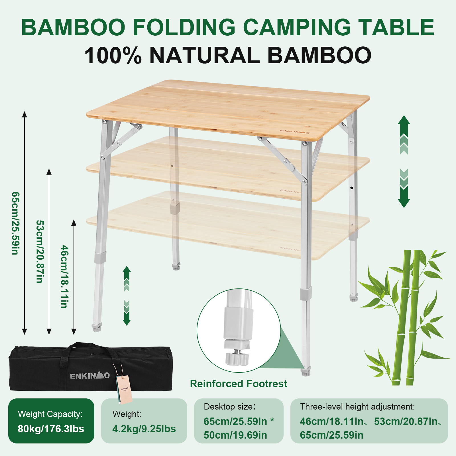 Adjustable Height Folding Bamb - Camping Cooking Table Foldable recensie en prijs
