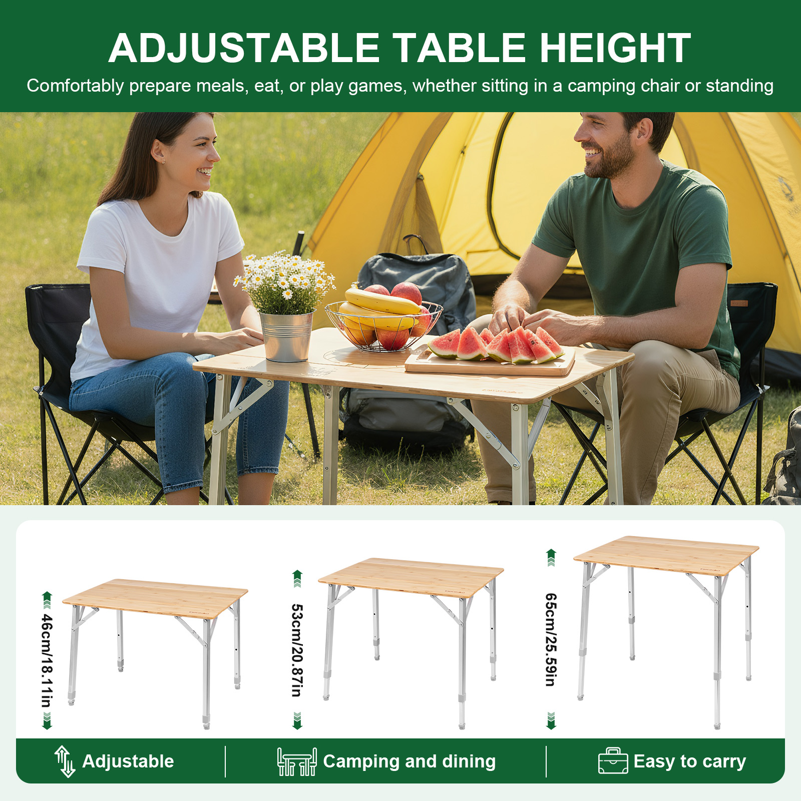 Adjustable Height Folding Bamb - Camping Cooking Table Foldable recensie en prijs